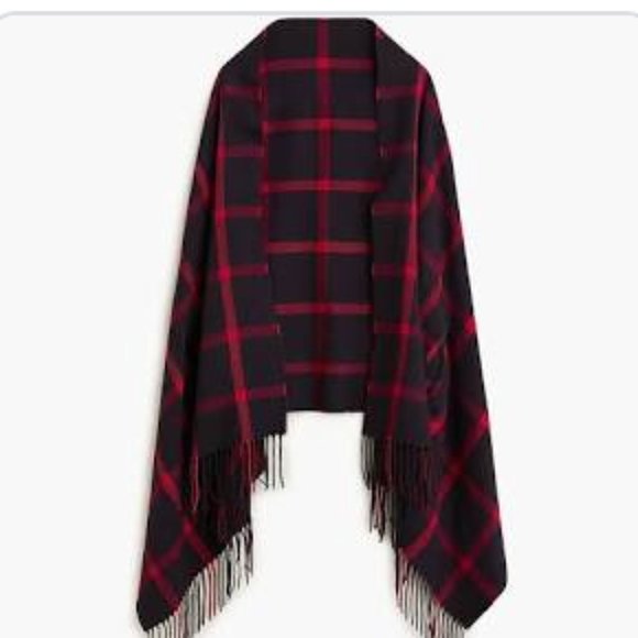 NWT J Crew Plaid Cape Scarf - One Size Red and Navy - Picture 1 of 7